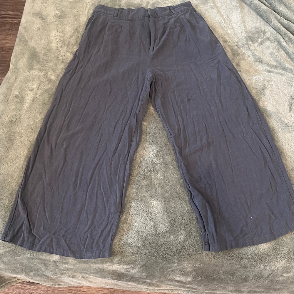 Anrabess Gray linen Wide-Leg Pants
